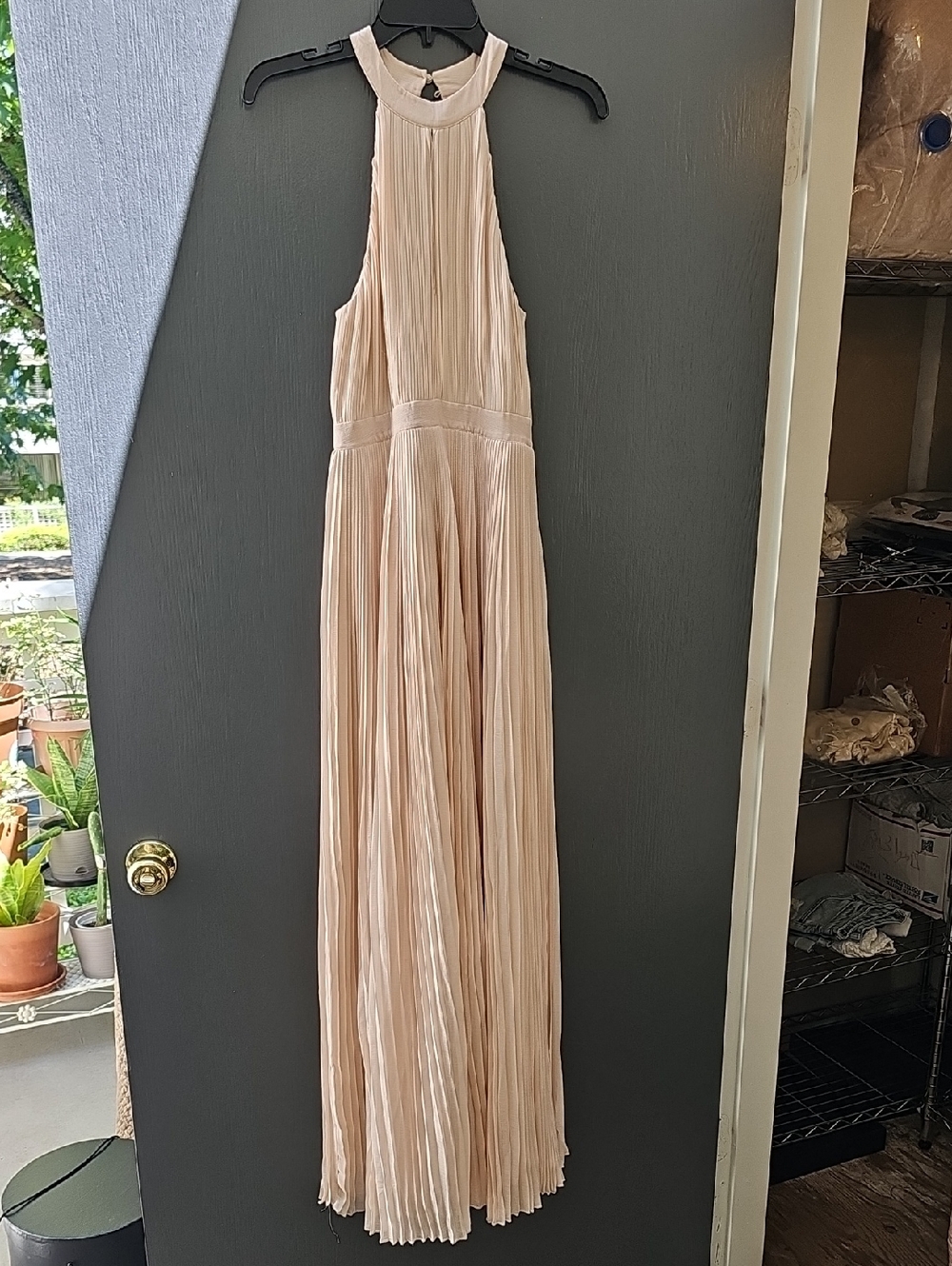 H&M Pleated Halter Maxi Dress Blush Beige Pink Size 4